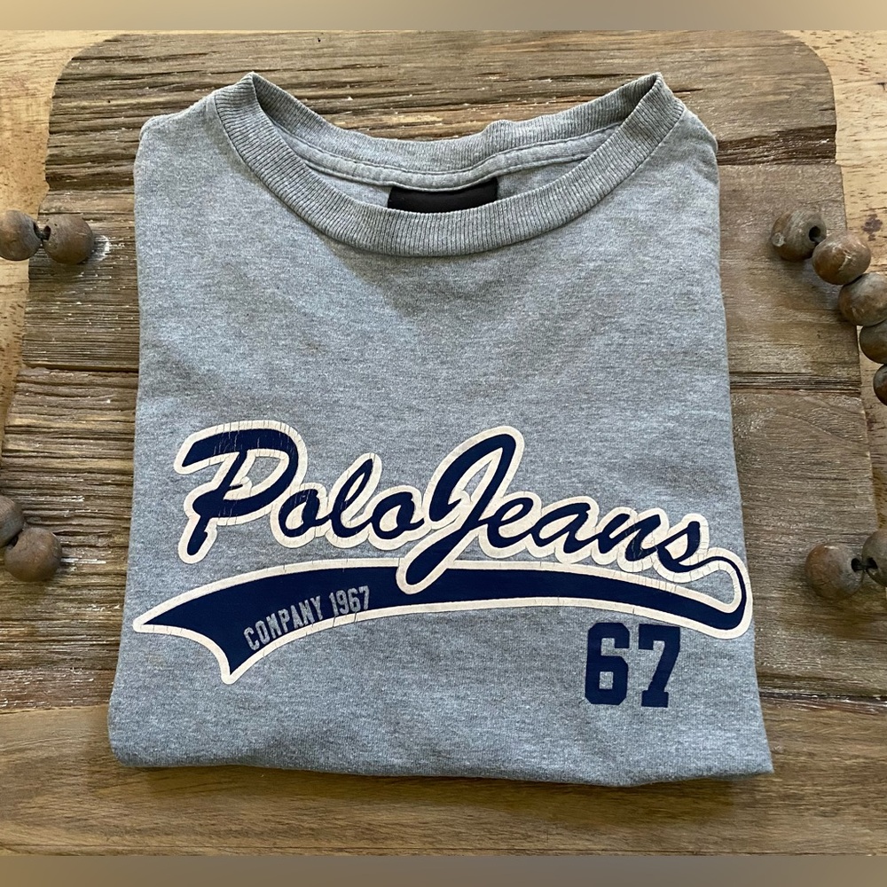 Vintage Ralph‎ Lauren Polo Jeans Co Boy’s Sz 6 Gray Logo Cotton Jersey Tee